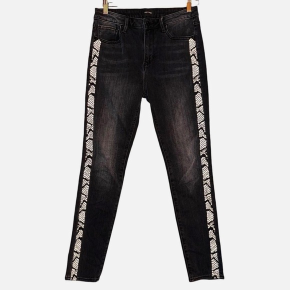 Driftwood Jeans Women's 27 Black Jackie High Rise Skinny Embroidered Snakeskin - Picture 9 of 13